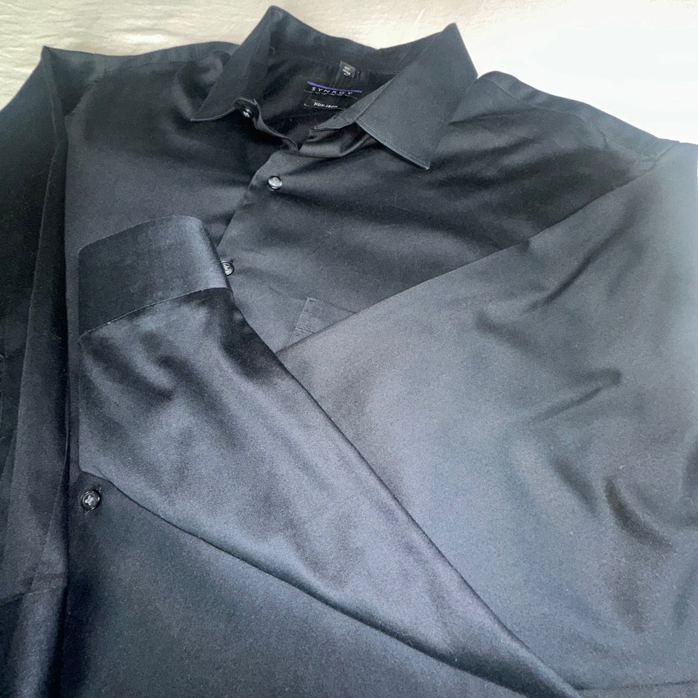 SYNRGY Mens Non-Iron Dress Shirt Black Long Sleeve Button Down Big & Tall 2XL